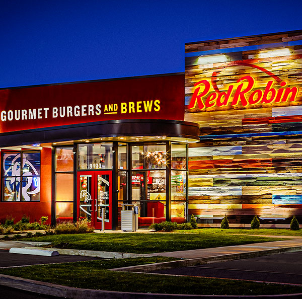 Red Robin restaurant exterior at night